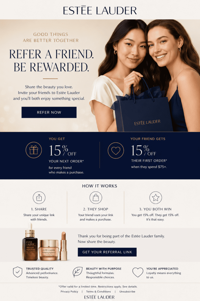 estee lauder refer a friend email compaign
