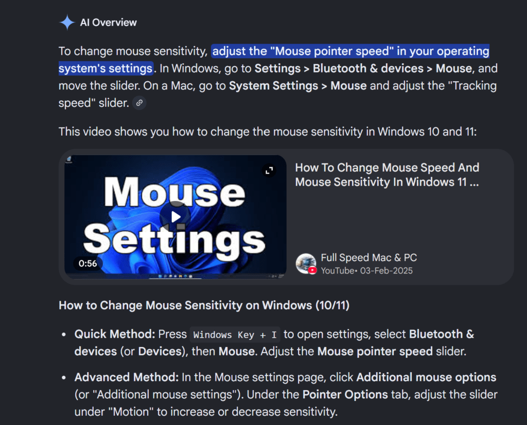 mouse sensitivity